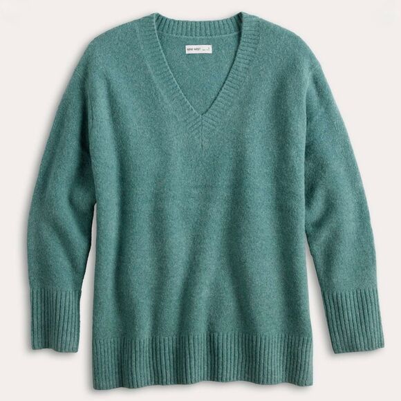 Nine West Turquoise V-Neck Tunic Sweater - Small - Picture 1 of 12